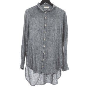 CP Shades Women's Frayed-Hem Linen Button-Front Shirt Black M (US 8–10) MSRP $24